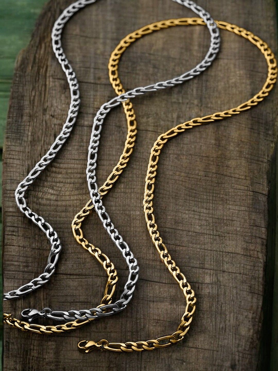

The Roadster Lifestyle Co Men Set Of 2 Figaro Fashion Necklace Chain, Silver