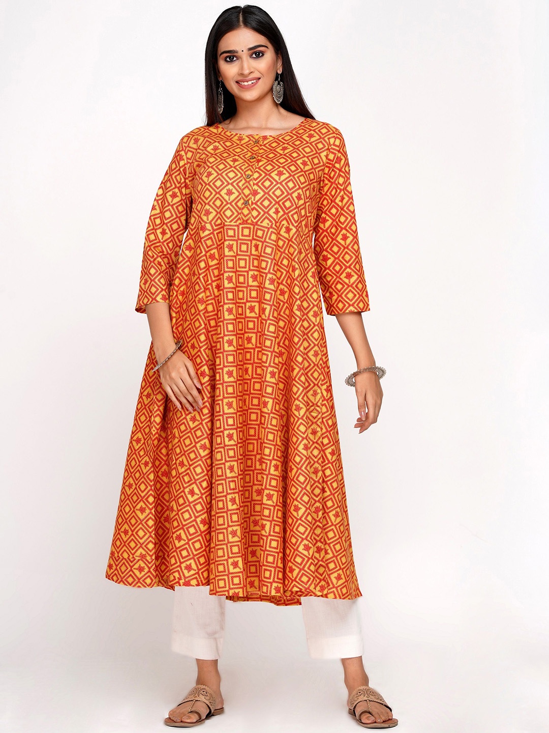 

BABRU Women Ethnic Motifs Printed Anarkali Kurta, Yellow
