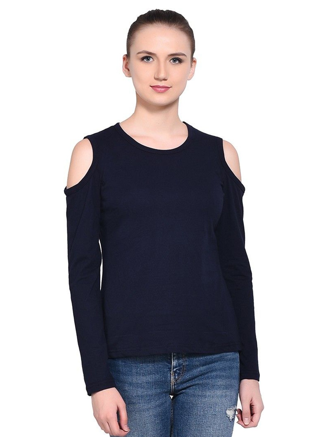 

BEYOU FASHION Women Pockets Slim Fit T-shirt, Navy blue