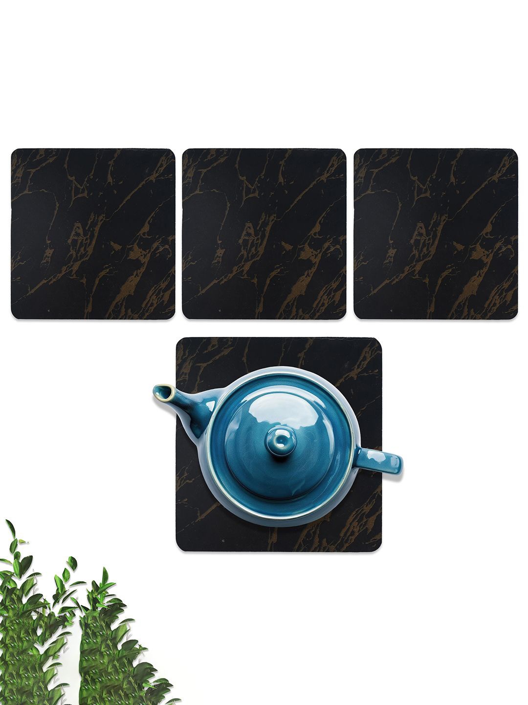

Kuber Industries 4-Pcs Black Wooden Square TeaCoaster