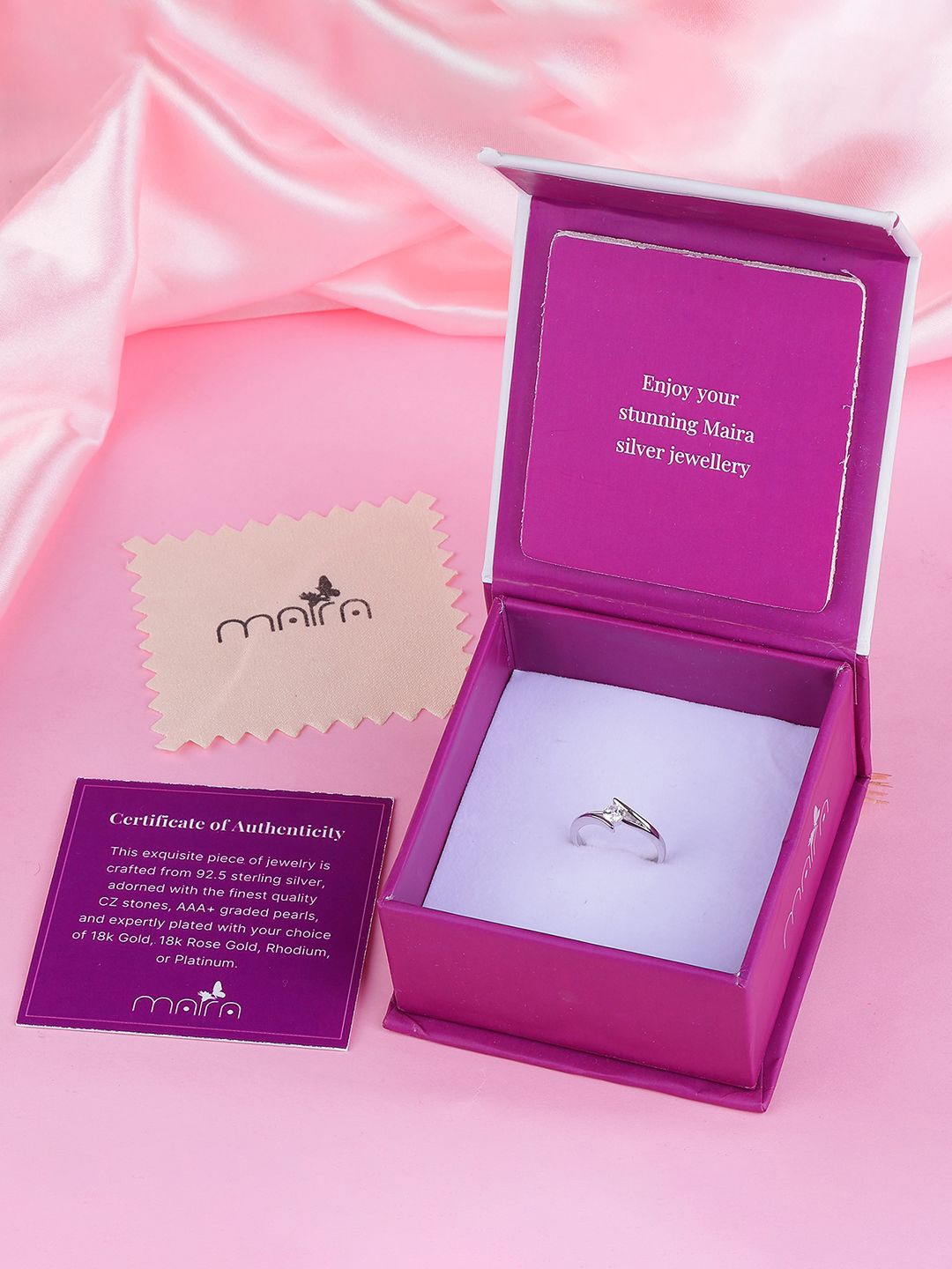 

MAIRA 925 Sterling Silver Rose Gold-Plated Cubic Zirconia Adjustable Finger Ring