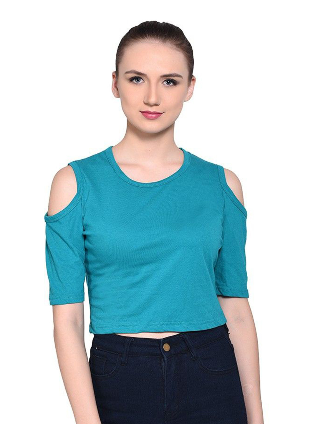 

BEYOU FASHION Women Cut Outs Slim Fit T-shirt, Green