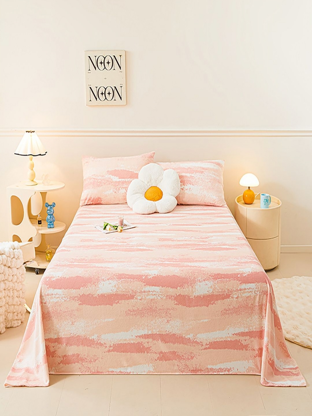 

JC HOME Pink & White 150 TC Queen Bedsheet with 2 Pillow Covers
