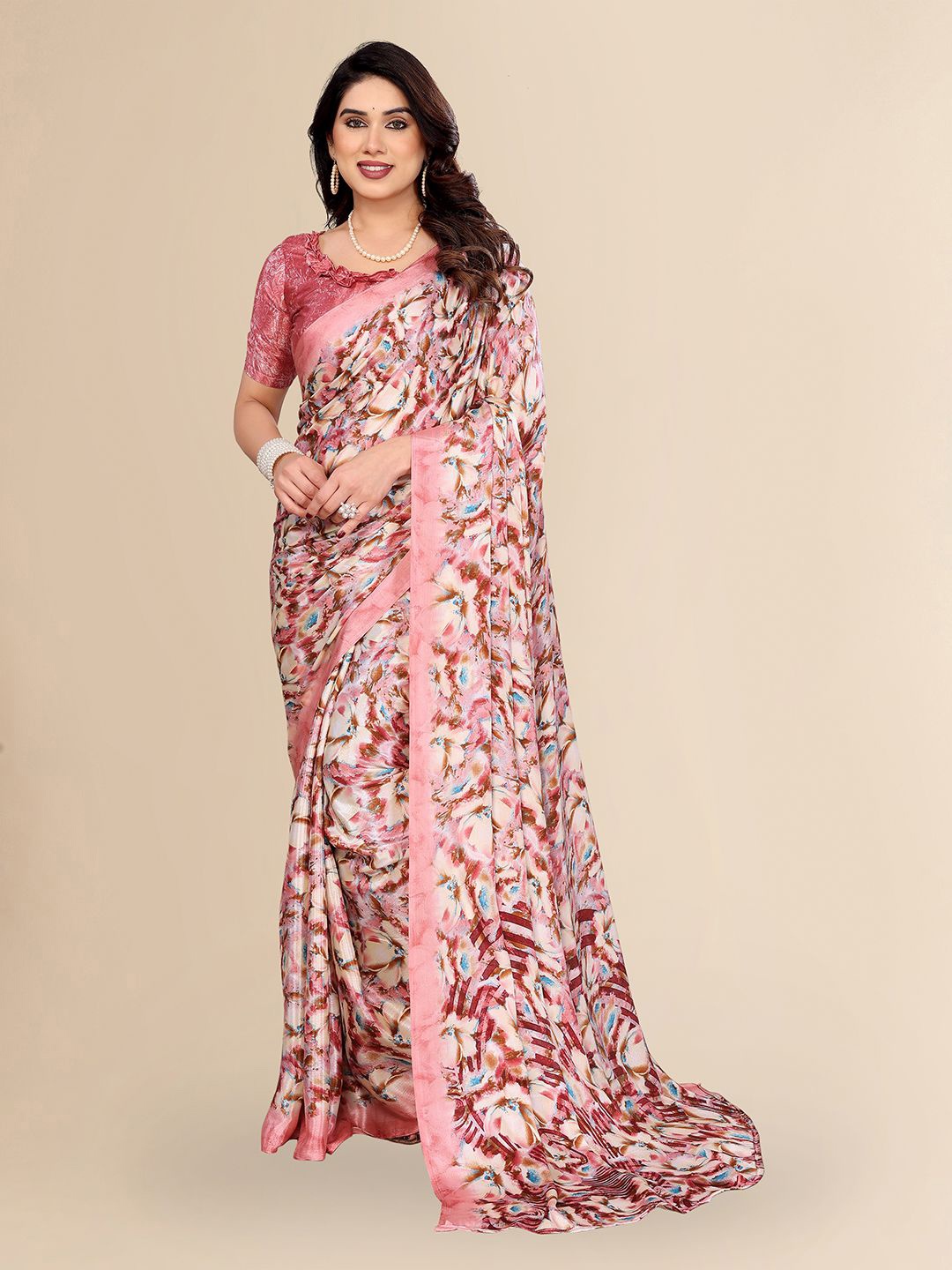 

Moda Rapido Floral Silk Blend Saree, Peach