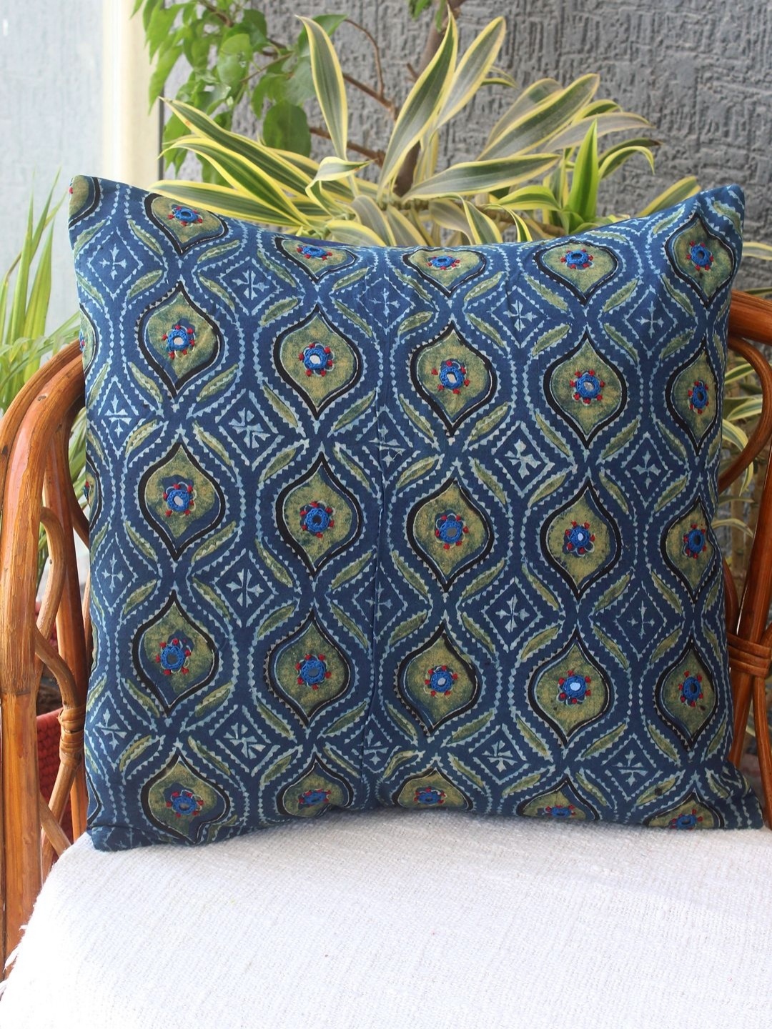 

Weaves of Tradition Blue & Green Ethnic Motifs Square Cushion Covers