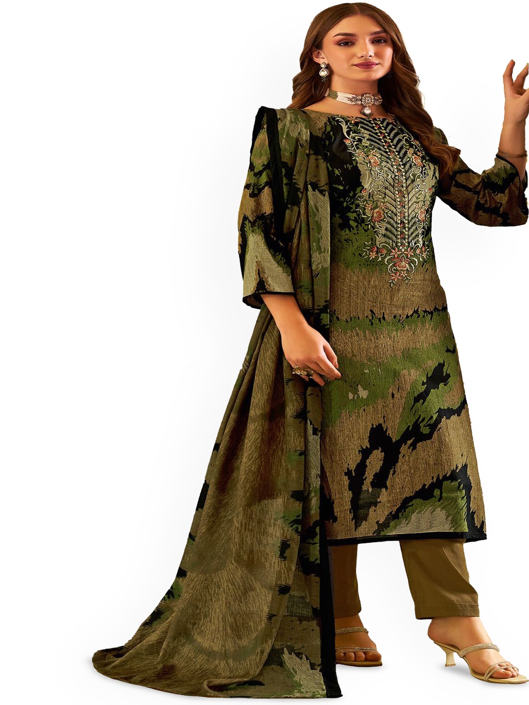 

DRAVINAM Trends Embroidered Pure Cotton Unstitched Dress Material, Grey