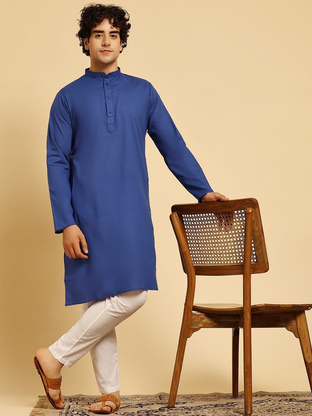 

SKAVIJ Men Regular Pure Cotton Kurta with Pyjamas, Blue