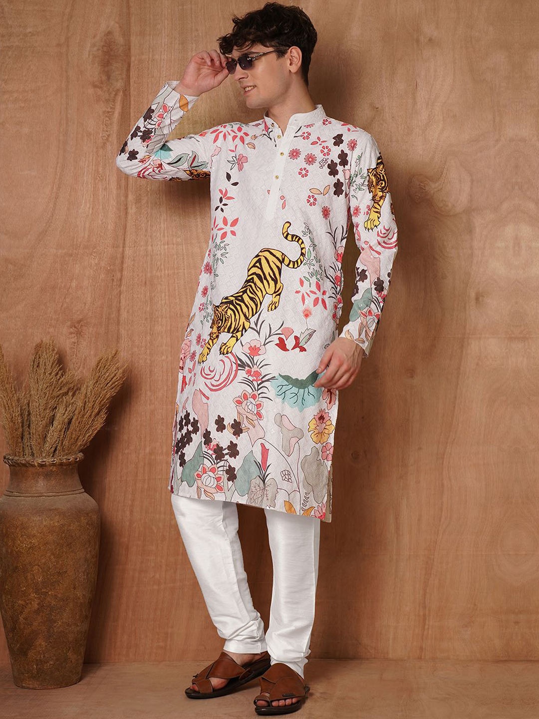 

TRYBUY.IN Men Ethnic Motifs Printed Chikankari Indie Prints Kurta, Multi