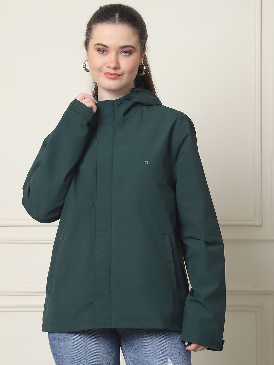 

HOUSE OF VEDAS Waterproof Hooded Rain Jacket, Green