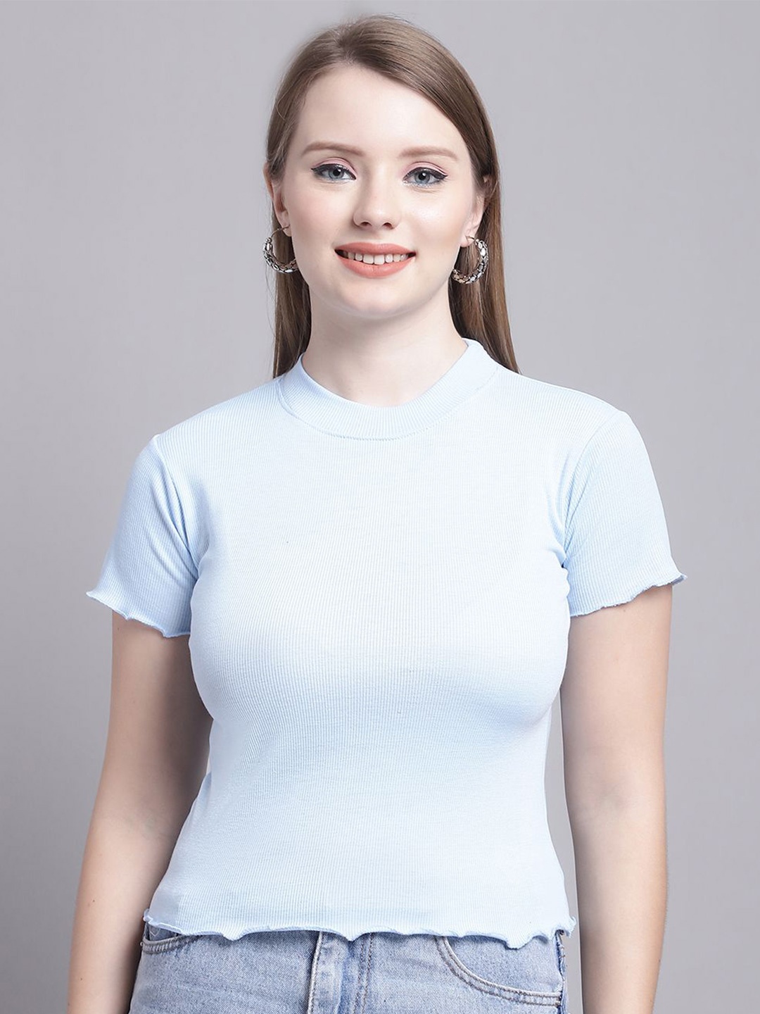 

GRACIT Cotton High-Low Crop Top, Turquoise blue
