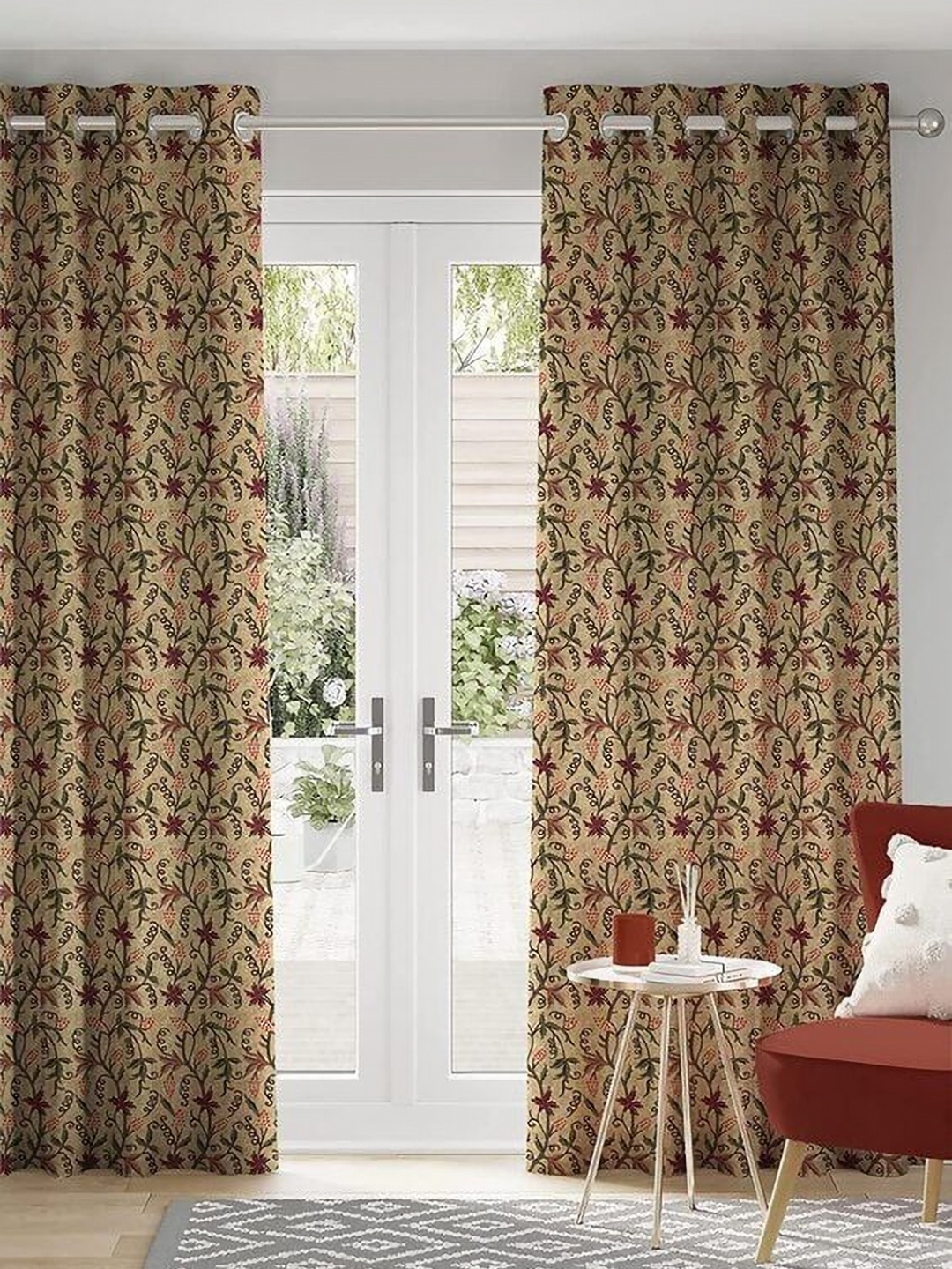 

CASABLEU Brown Set of 2 Geometric Door Curtain