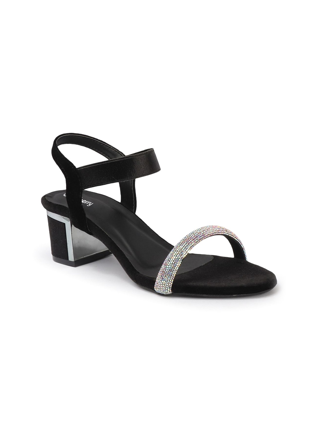 

DressBerry Velvet Party Block Sandals, Black