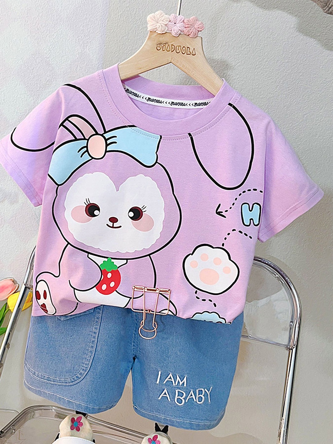 

LULU & SKY Unisex Kids Printed T-shirt with Shorts, Purple