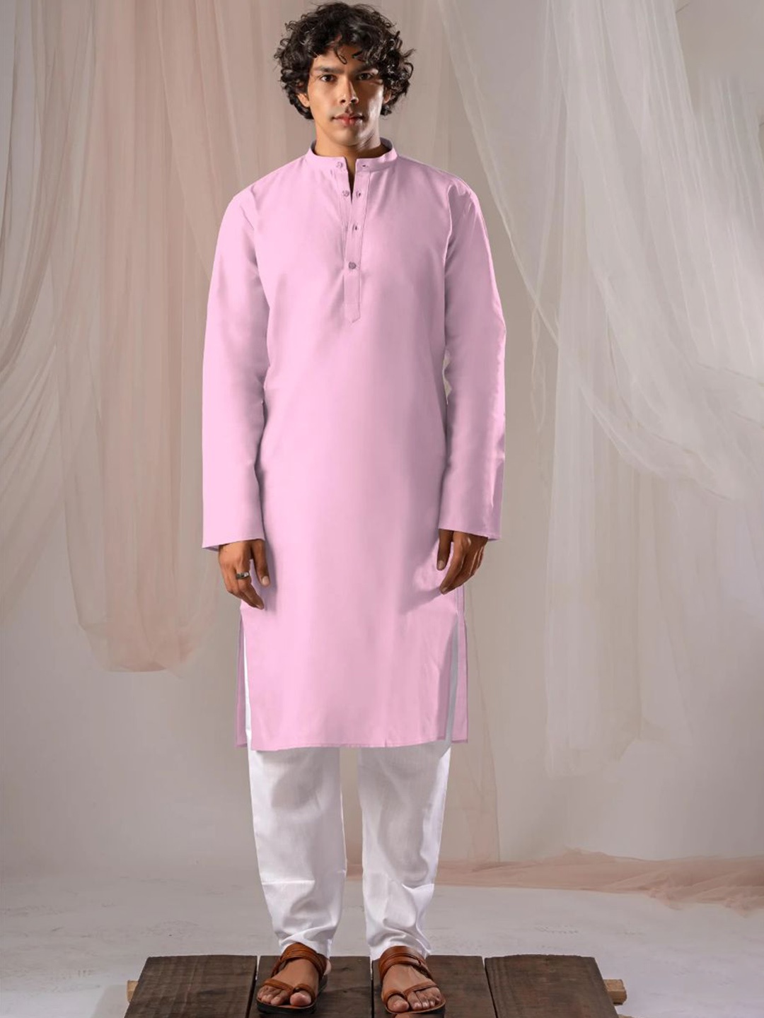 

5 Stitch Men Regular Kurta with Pyjamas, Pink