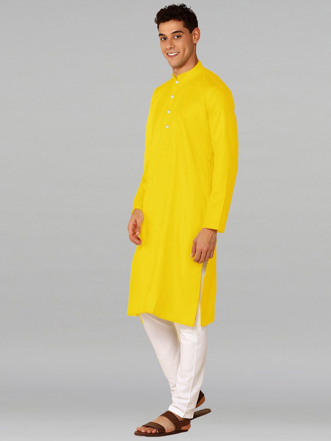 

PulseIQ Men Regular Pure Cotton Kurta with Trousers, Yellow