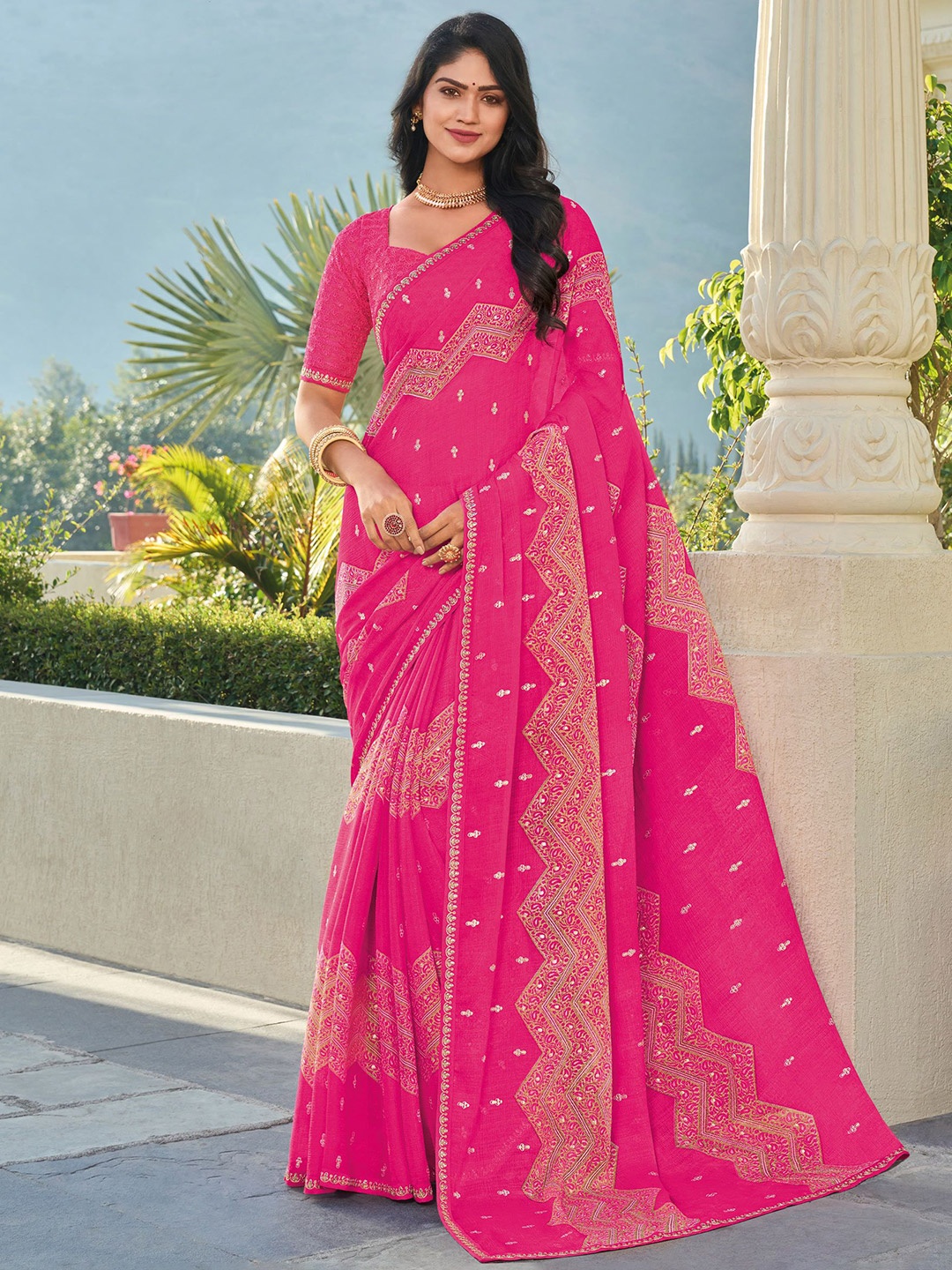 

Laxmipati Poly Chiffon Saree, Pink