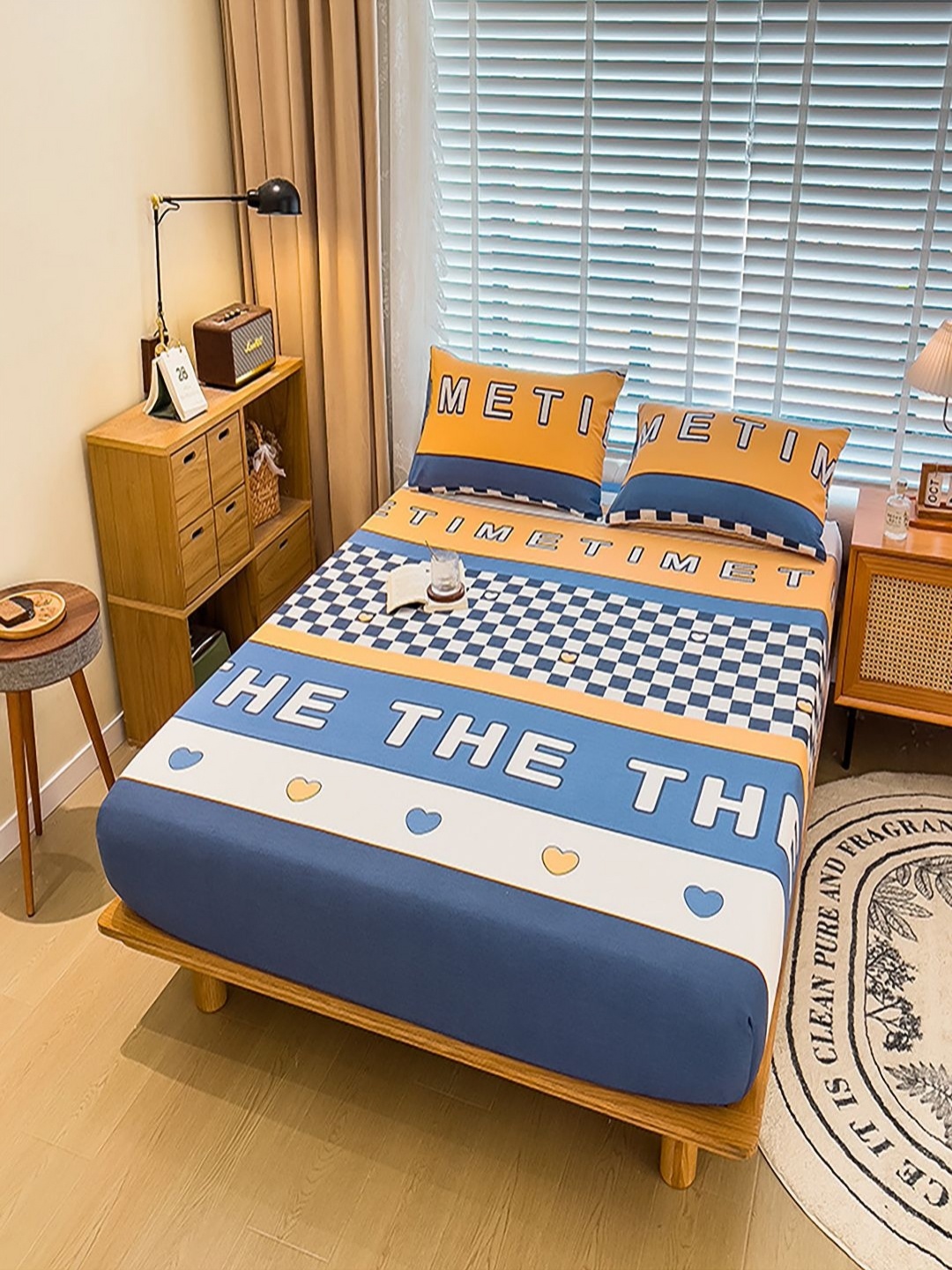 

JC HOME Blue & Orange Geometric 220 TC King Bedsheet with 2 Pillow Covers