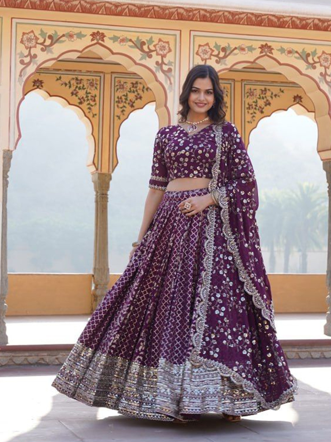 

ZIBLON Ready to Wear Lehenga & Unstitched Blouse With Dupatta, Maroon