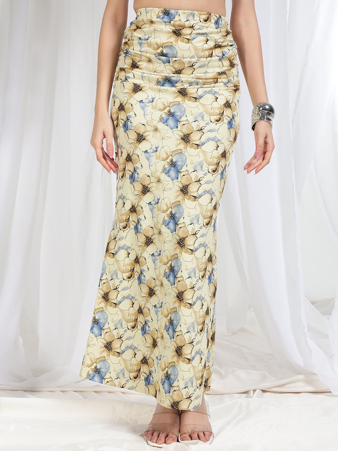 

BAESD Floral Printed Pencil Maxi Skirt, Yellow