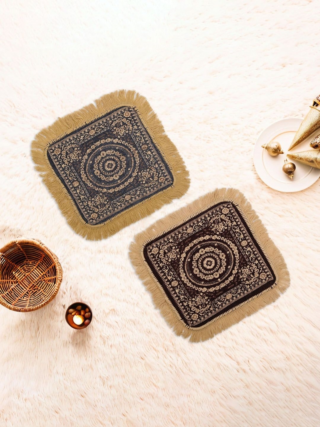 

Aura 2 Piece Brown & Grey Floral Printed Velvet Finish Pooja Sitting Floor Mat