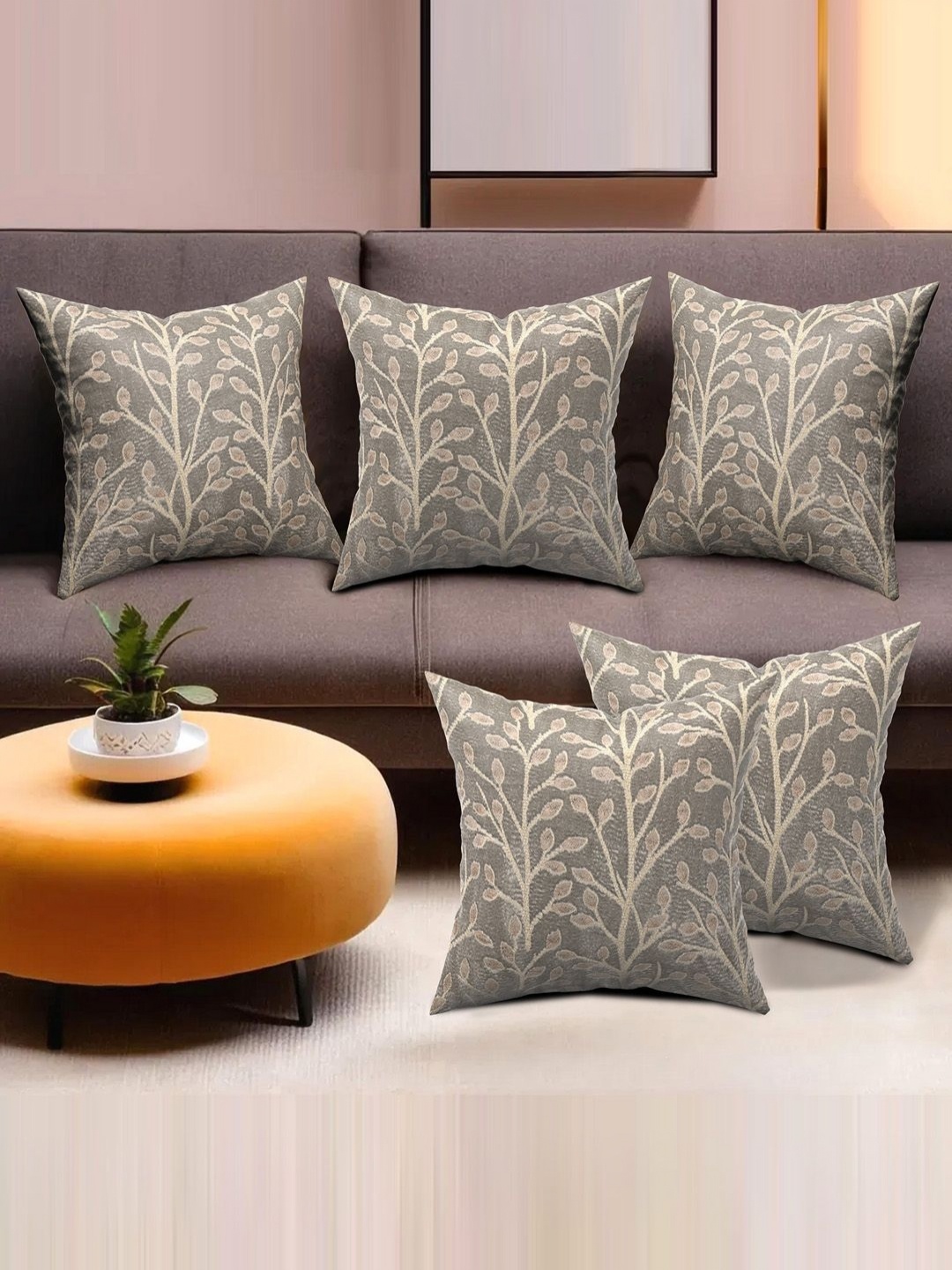 

Aura Grey Set of 5 Ethnic Motifs Velvet Square Cushion Covers