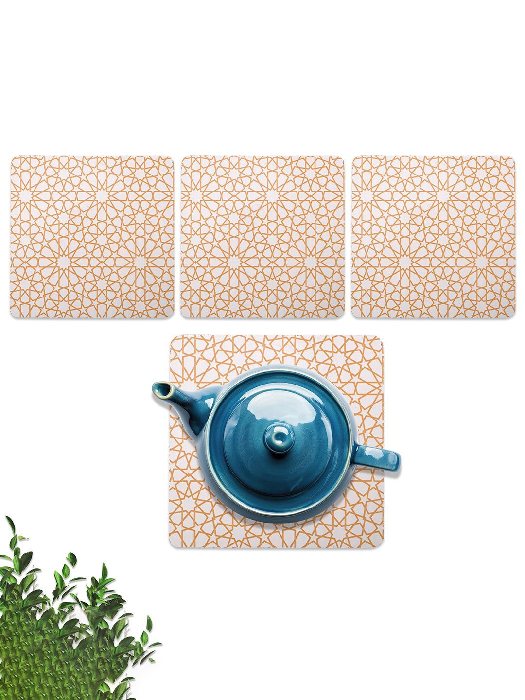 

Kuber Industries 4-Pcs Beige Wooden Square TeaCoaster