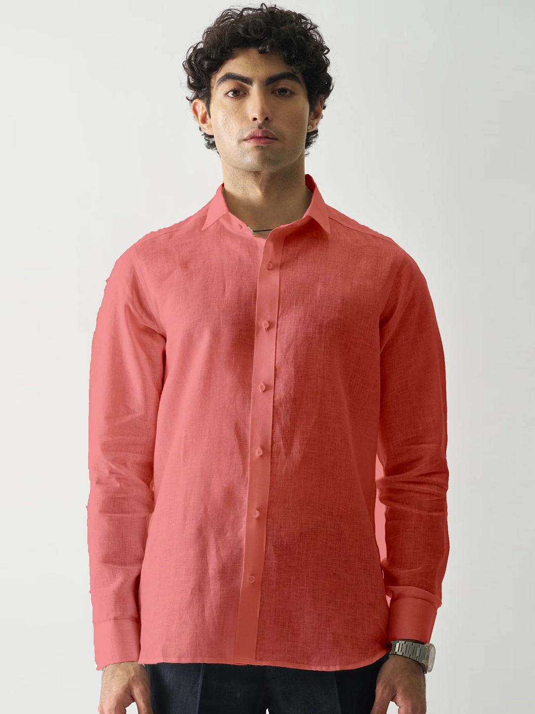 

SHANLIYA Men Classic Opaque Casual Shirt, Rust