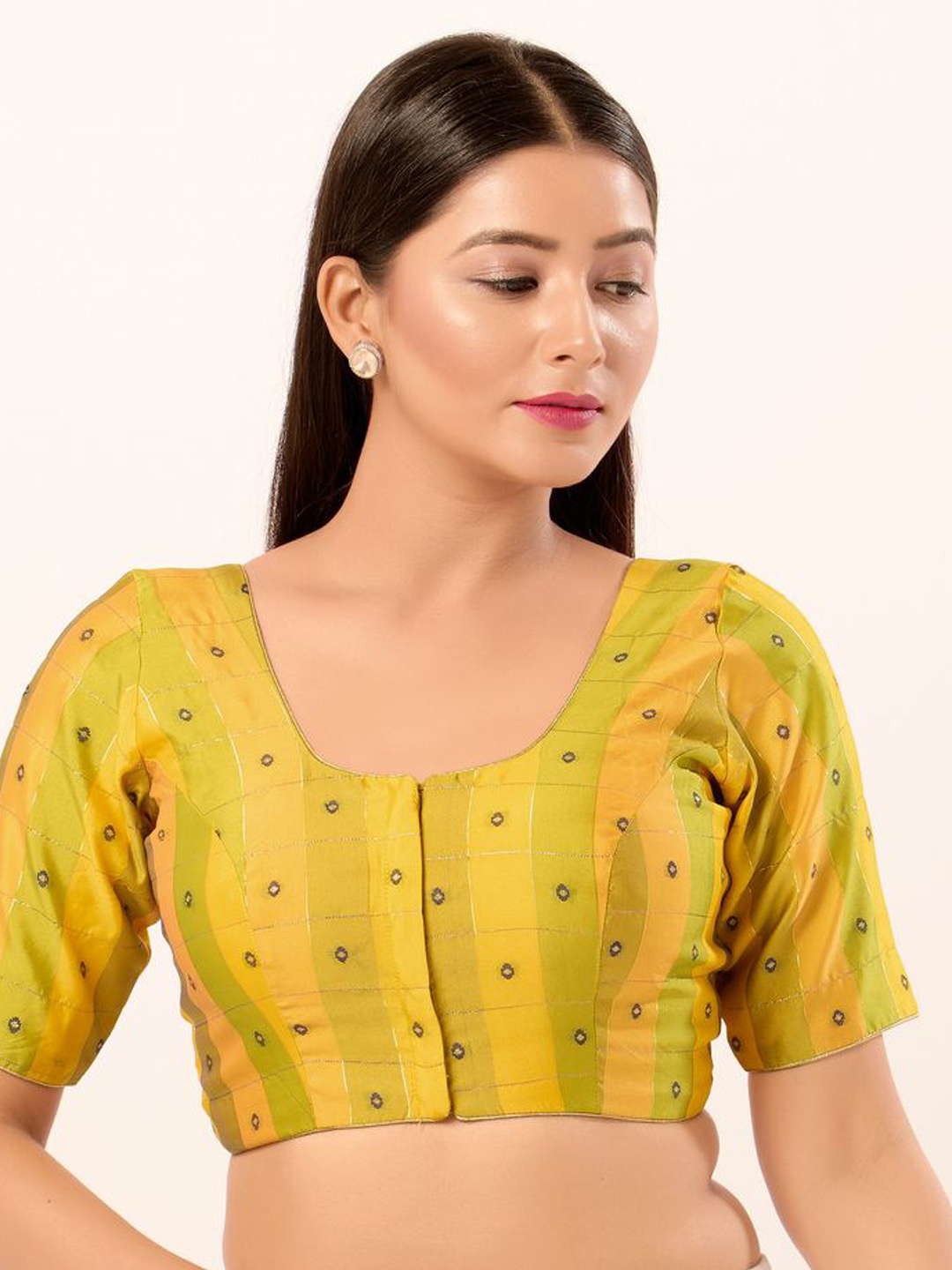 

VAMAS - THE DESIGNER BLOUSES Women Round Neck Padded Saree Blouse, Yellow