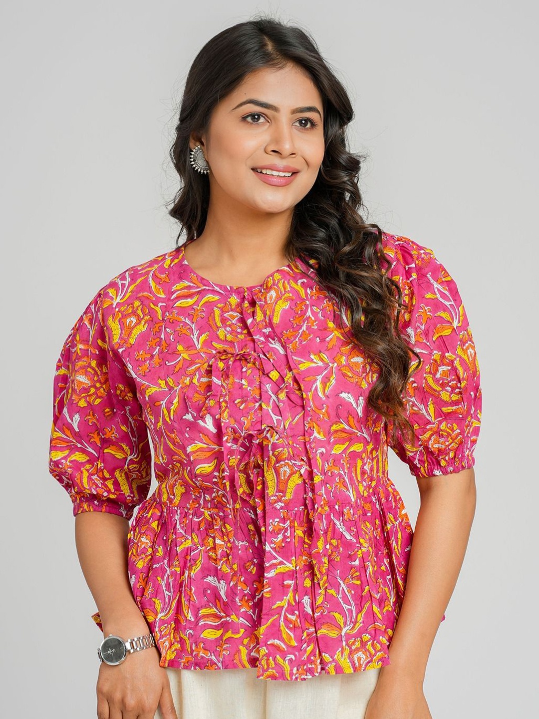

Cotton Curio Cotton Block Printed Tunic, Red