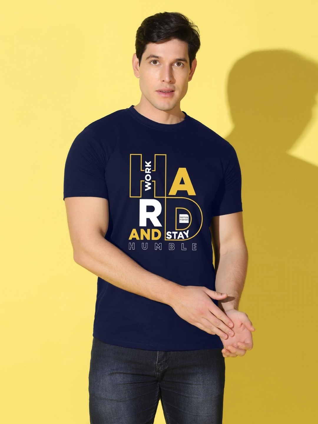 

WOOSTRO Men Typography Printed Slim Fit T-shirt, Mustard