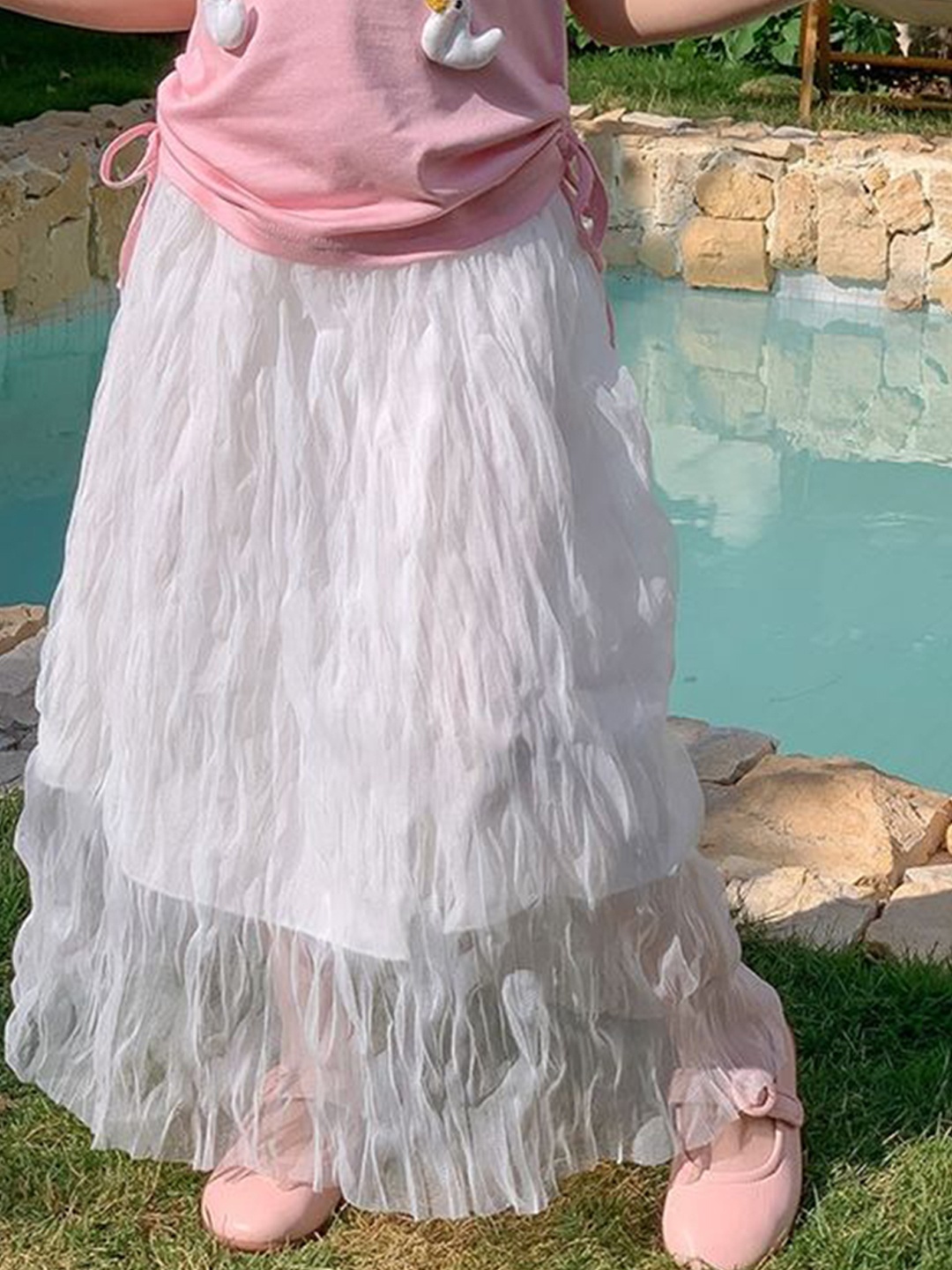 

LULU & SKY Textured A-Line MaxiSkirt, White