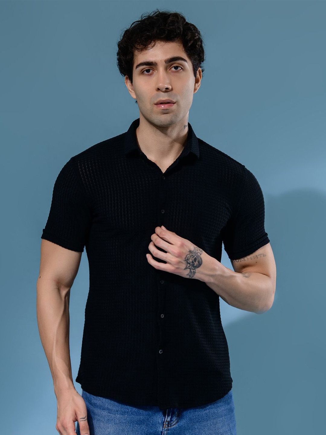 

Albion By CnM Men Comfort Opaque Casual Shirt, Black