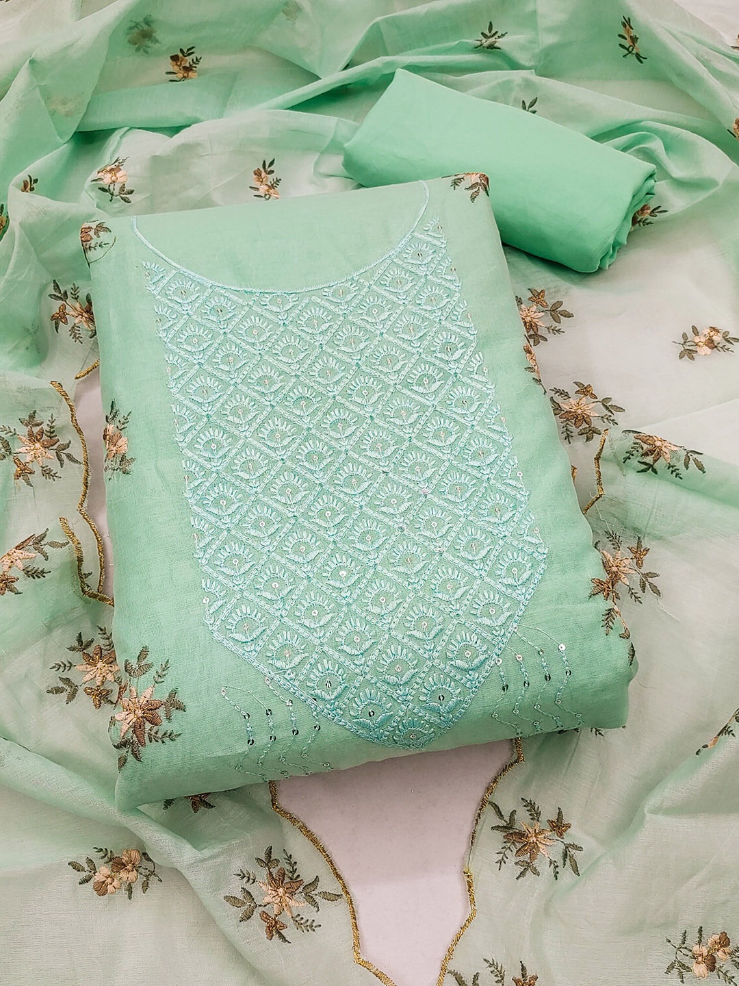 

SHADOW & SAINING Embroidered Unstitched Dress Material, Sea green