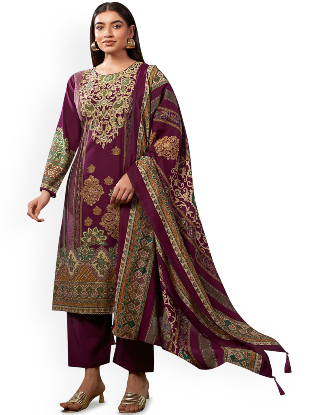

DRAVINAM Trends Embroidered Pure Cotton Unstitched Dress Material, Maroon