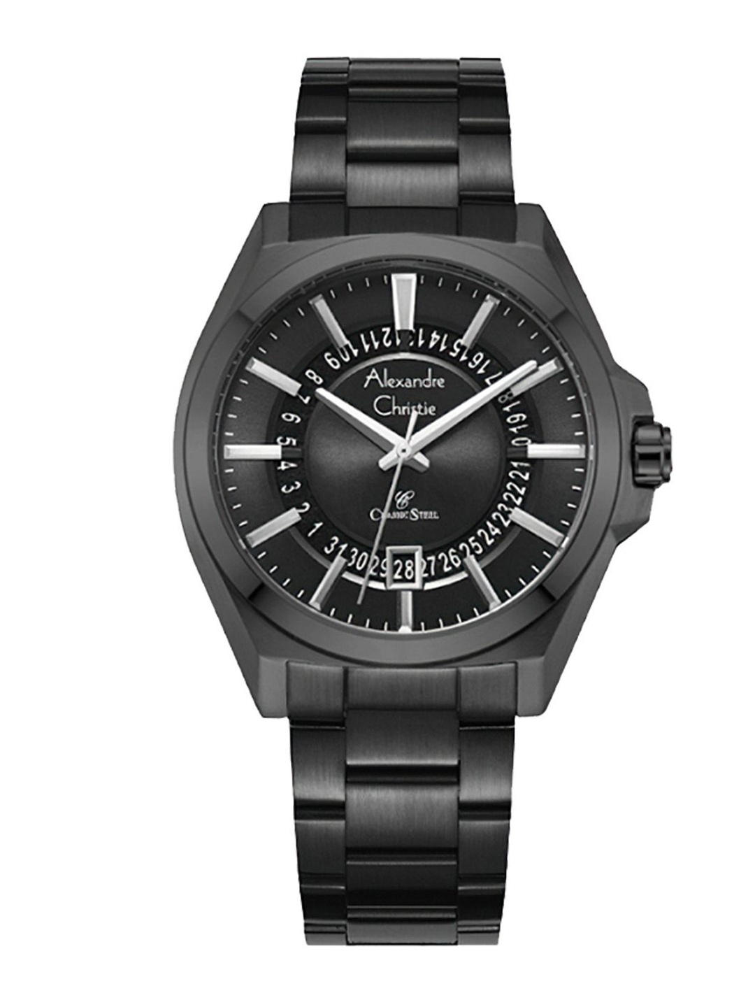 

Alexandre Christie Men Dial & Stainless Steel Bracelet Style Straps Analogue Watch 8688MDBIPBA, Black