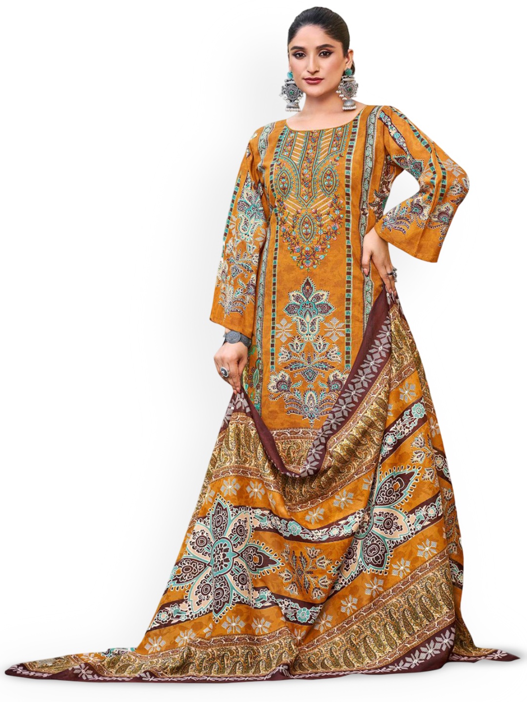 

DRAVINAM Trends Embroidered Pure Cotton Unstitched Dress Material, Orange