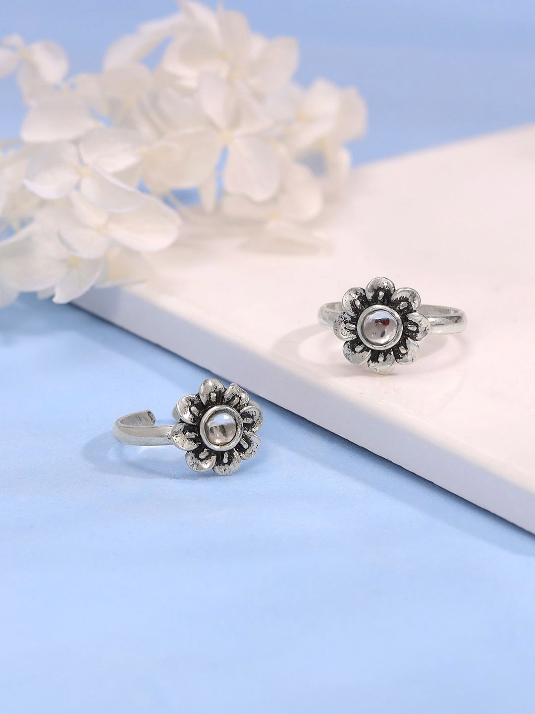 

GIVA Rhodium-Plated Oxidised Toe Rings, Silver