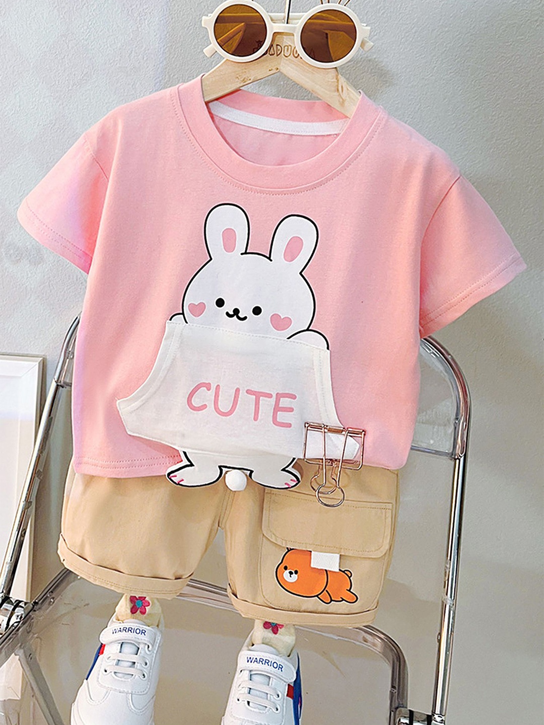 

LULU & SKY Unisex Kids Printed T-shirt with Shorts, Pink