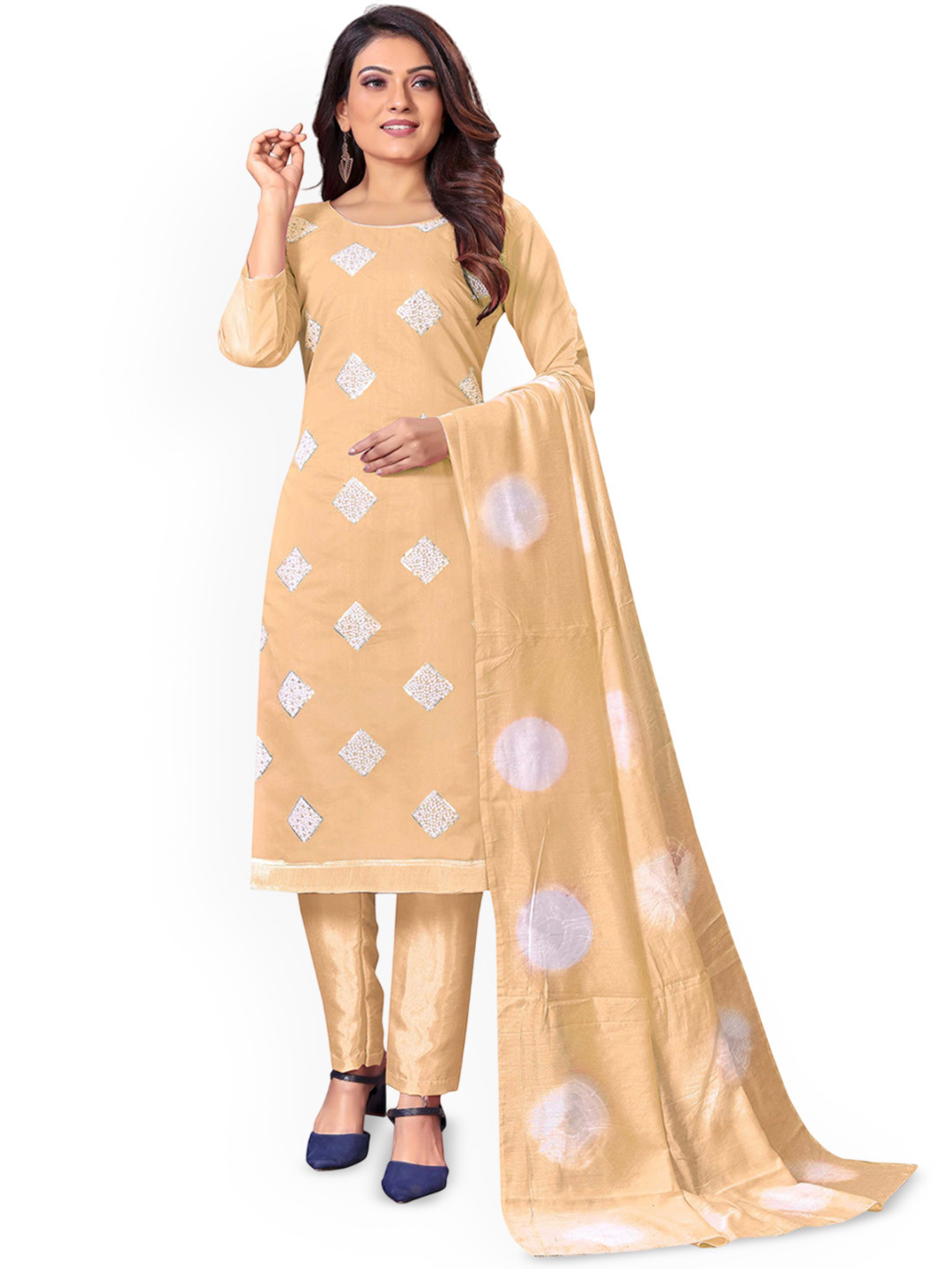 

SHADOW & SAINING Embroidered Unstitched Dress Material, Beige