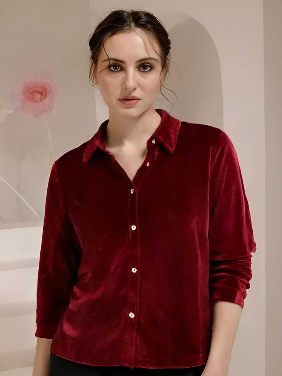 

Shiv traders collection Women Comfort Casual Shirt, Maroon