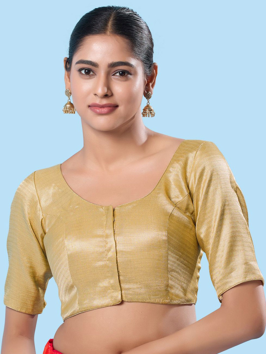 

VAMAS - THE DESIGNER BLOUSES Women Round Neck Padded Saree Blouse, Gold