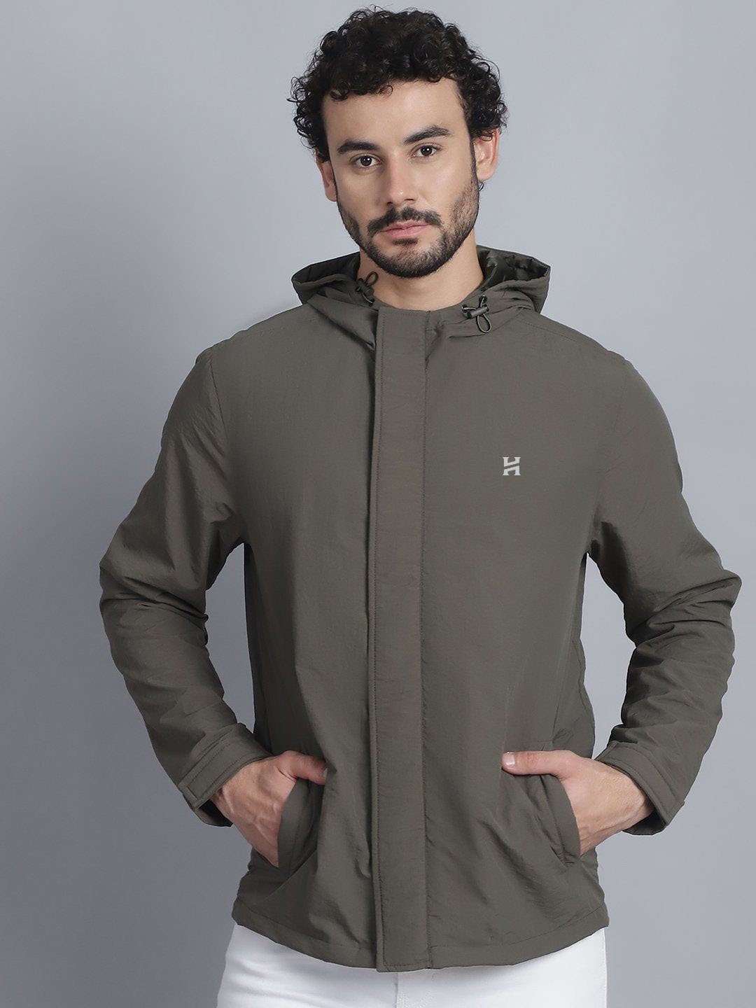 

HOUSE OF VEDAS Waterproof Hooded Rain Jacket, Olive