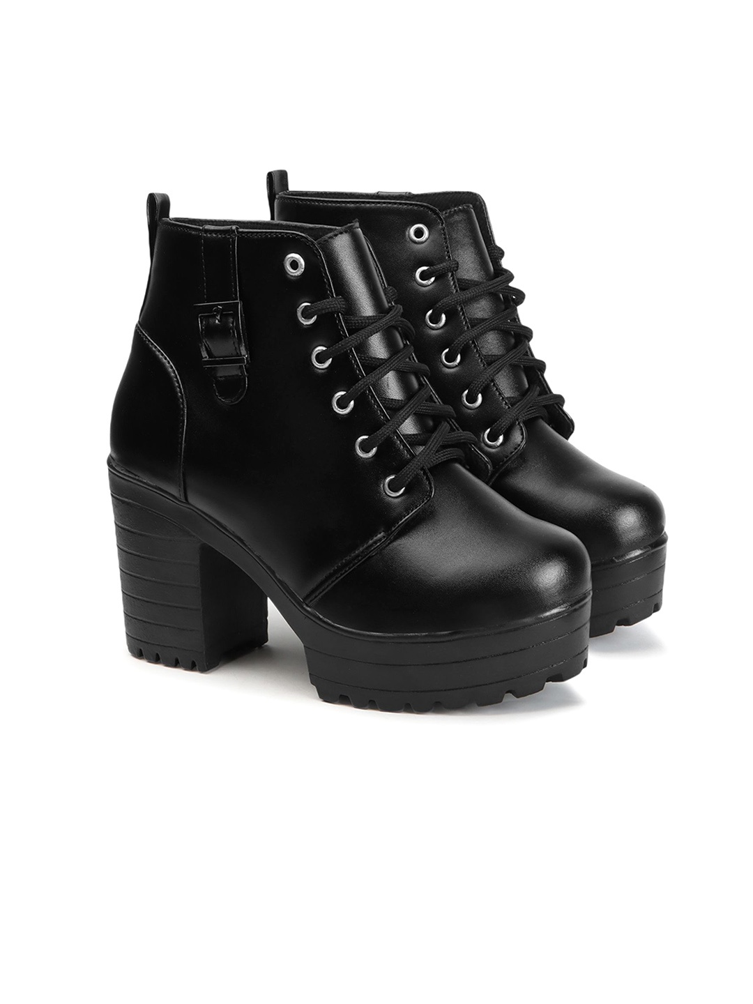 

FRANINO PARIS Round Toe Lace Up Chunky Block Heeled Boots, Black