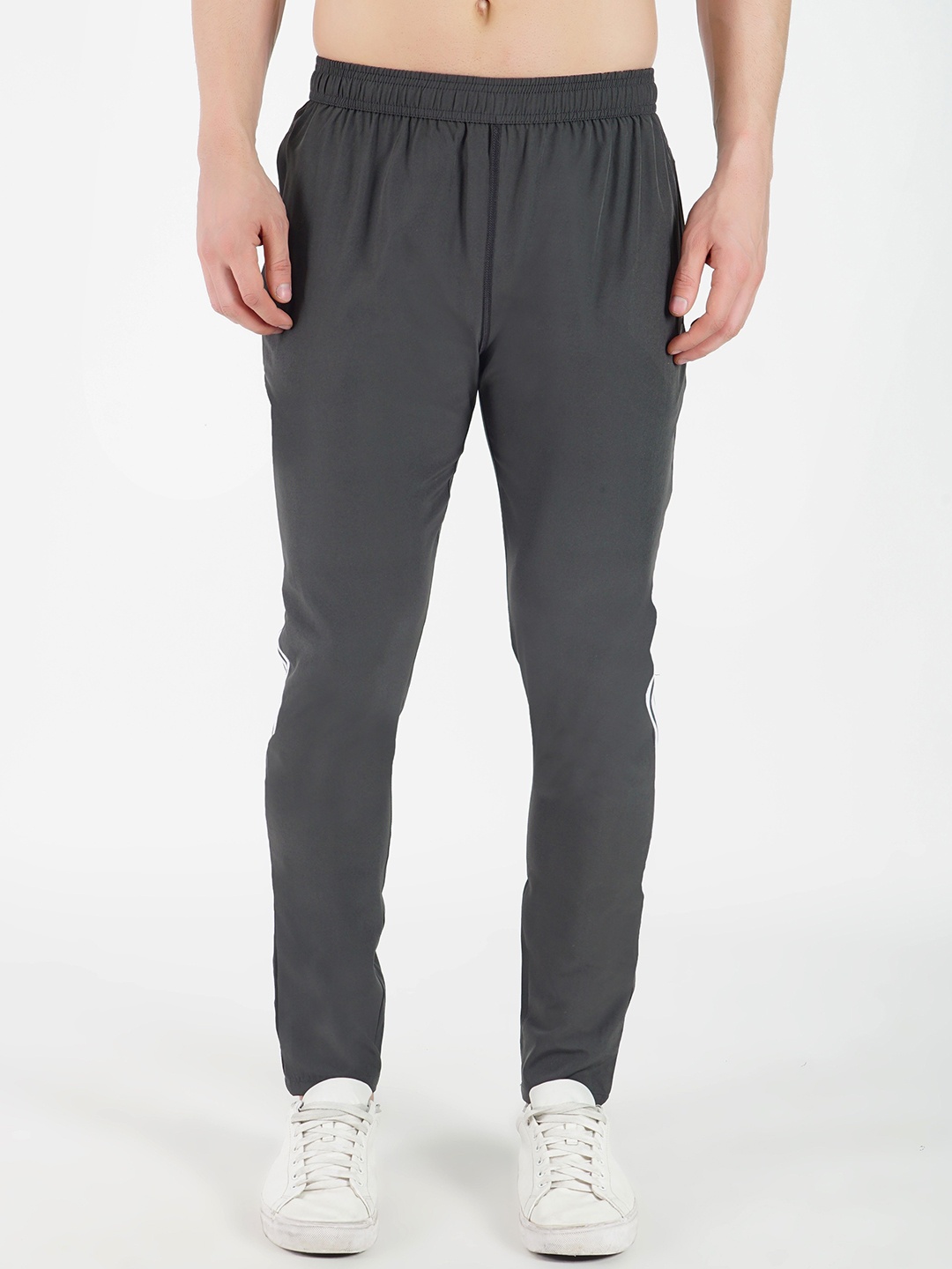 

GOTO Men Striped Mid-Rise TrackPants, Grey