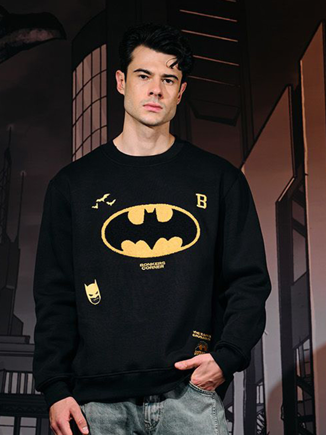 

Bonkers Corner Men Printed Hooded Sweatshirt, Black