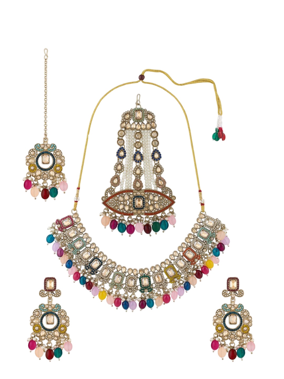 

Zaveri Pearls Gold Plated Stone Studded & Beaded Jewellery Set