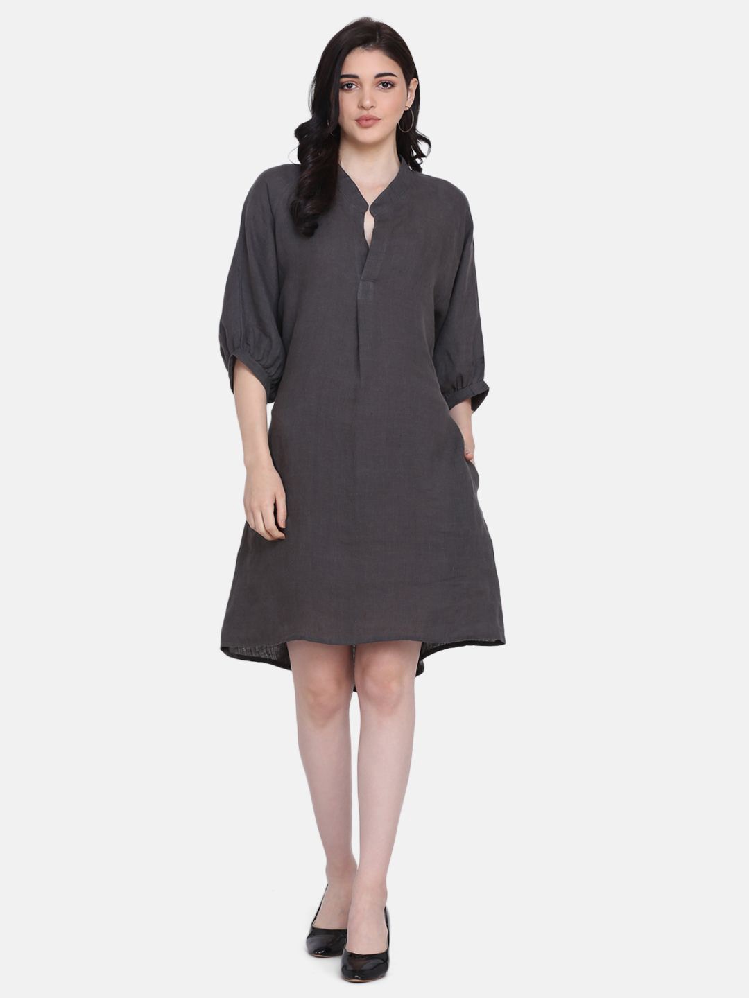 

ECO LEAS BY SHIPRA Linen Shirt Dress, Grey