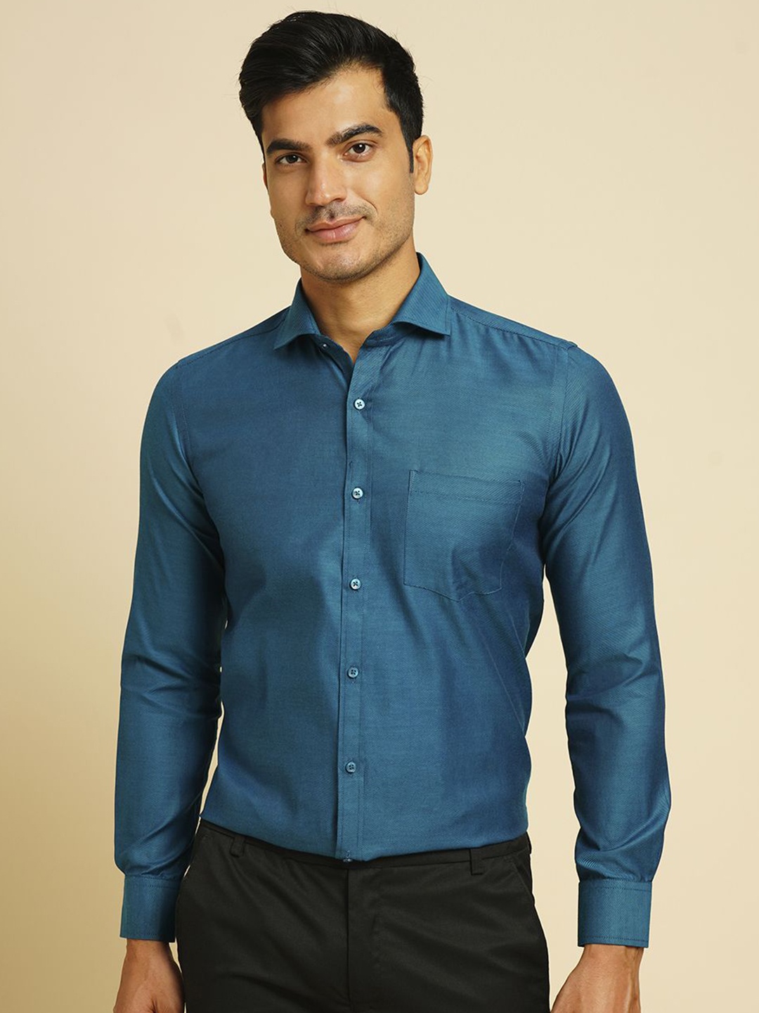 

John Philips Men Slim Fit Opaque Formal Shirt, Teal