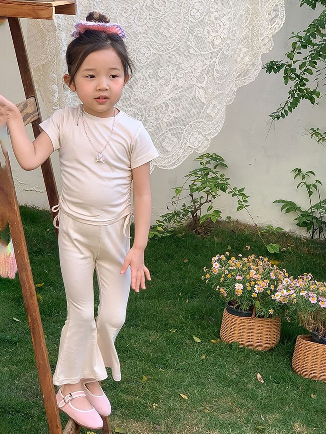 

LULU & SKY Girls Top with Trousers, Beige