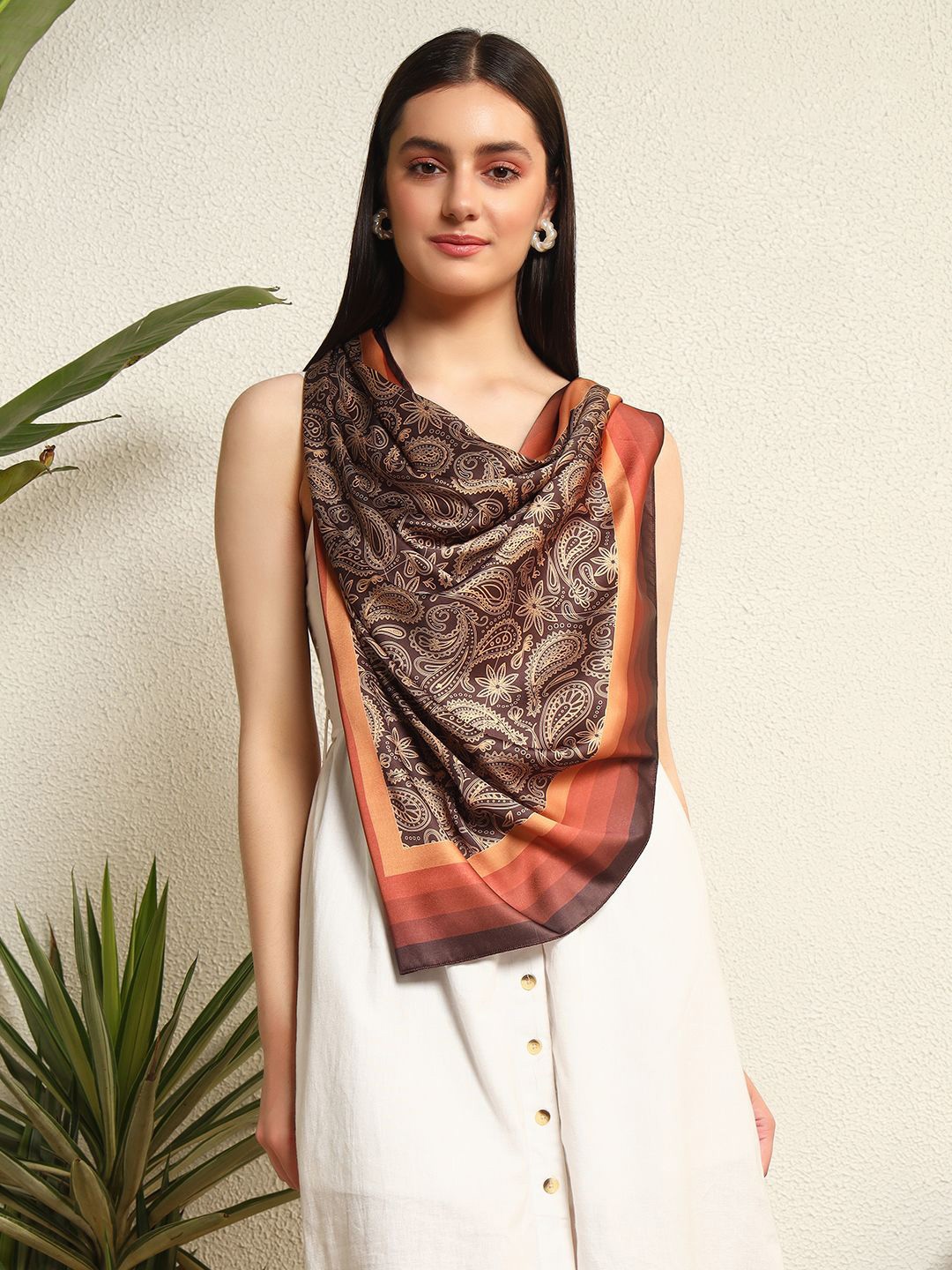 

Ravaiyaa Women Printed Scarf, Brown